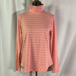 NWT T by Talbots Pink Striped Long Sleeve Mock Neck Top
